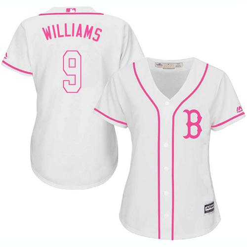 Red Sox #9 Ted Williams White/Pink Fashion Women's Stitched MLB Jersey